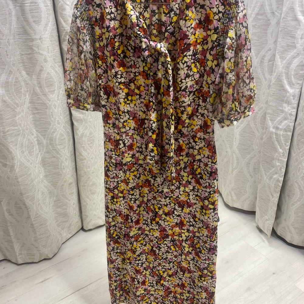 Who What Wear Floral Midi Dress - Yellow and Pink